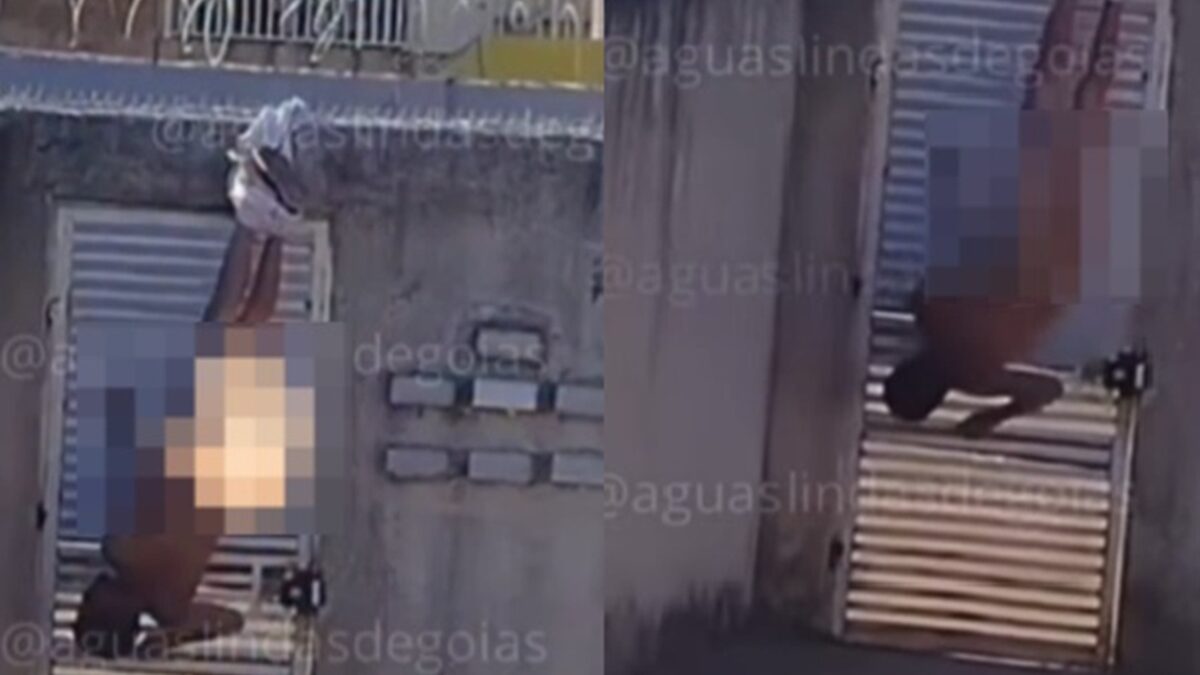 Homem tenta invadir casa da ex e fica nu pendurado pelas calças