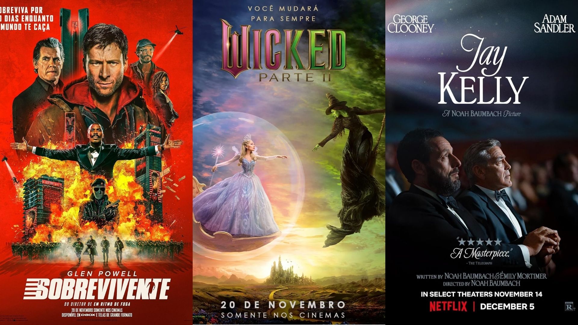 Guia de estreias: O Sobrevivente, Wicked 2 e Jay Kelly em cartaz no feriado