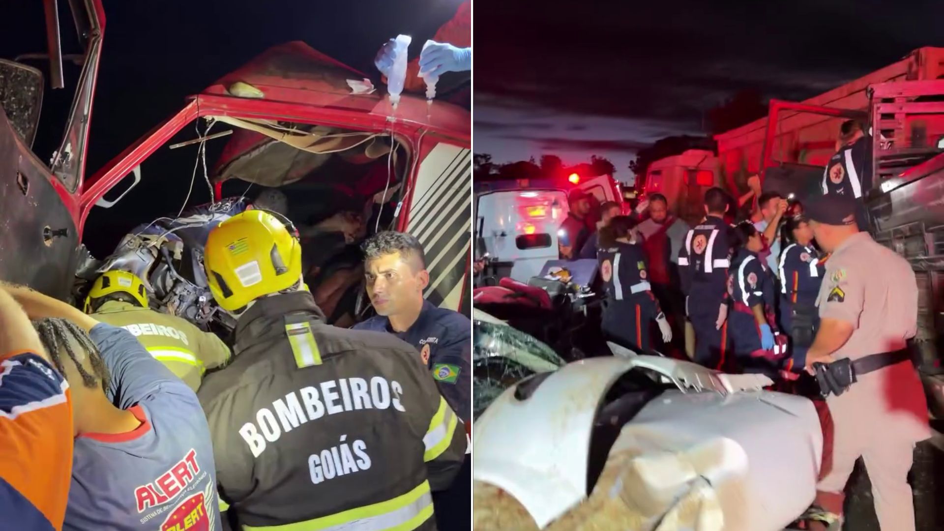 Quatro pessoas morrem após colisão envolvendo carro e caminhões em Guapó