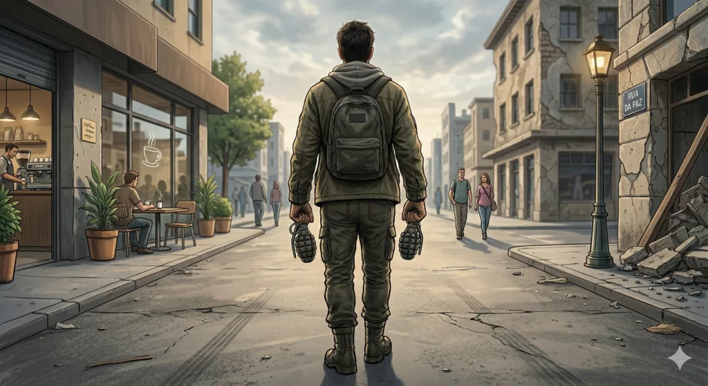 Cansado de guerra dos extremismos na rua das agonias