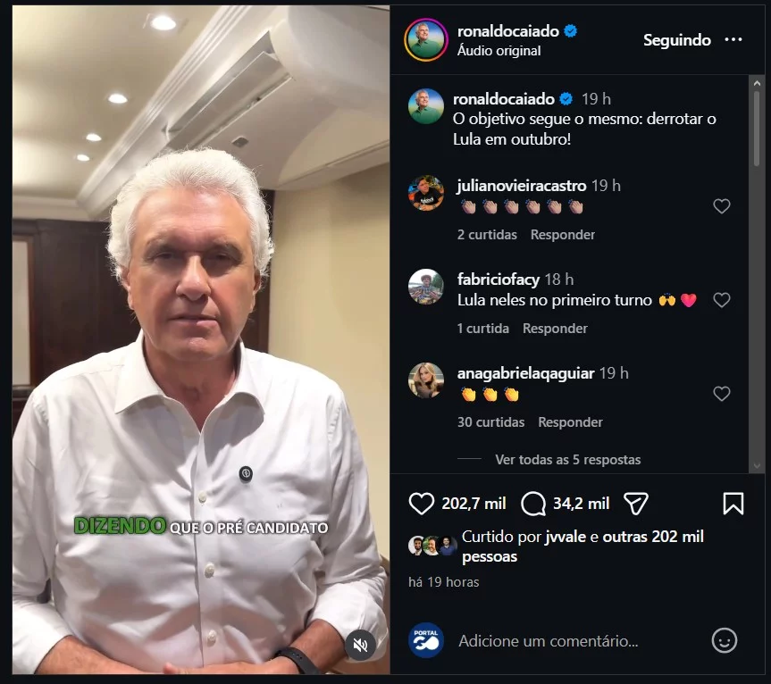 Caiado comenta a relação entre Vorcaro e Flávio Bolsonaro: “temos que derrotar  Lula”